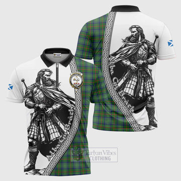 Cranstoun (Cranston) Tartan Clan Crest Zipper Polo Shirt with Highlander Warrior Celtic Style