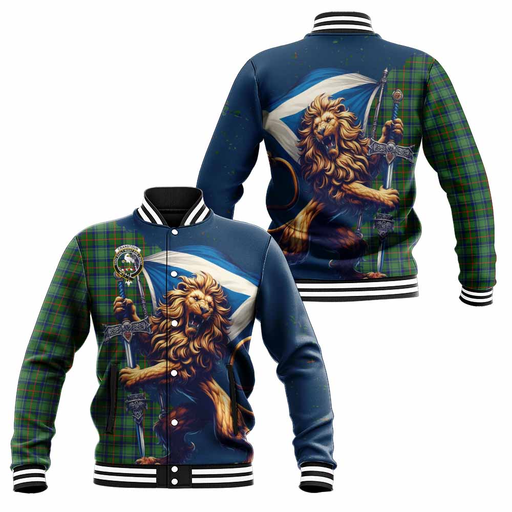 Tartan Vibes Clothing Cranstoun (Cranston) Tartan Family Crest Baseball Jacket with Scottish Majestic Lion