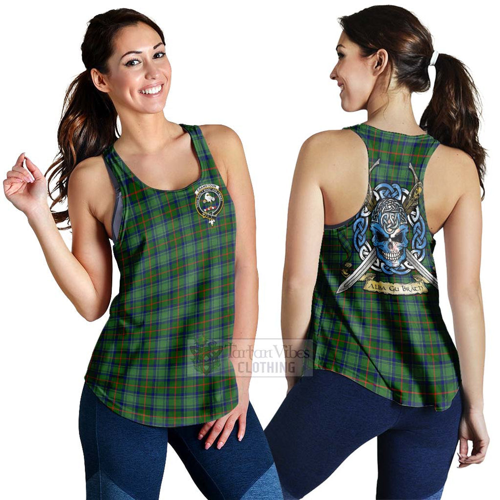 Tartan Vibes Clothing Cranstoun (Cranston) Tartan Women's Racerback Tanks with Family Crest Celtic Skull Style