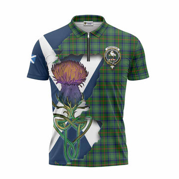Cranstoun (Cranston) Tartan Family Crest Zipper Polo Shirt Scottish Thistle Celtic Inspired Unisex - Tartan Vibes Clothing