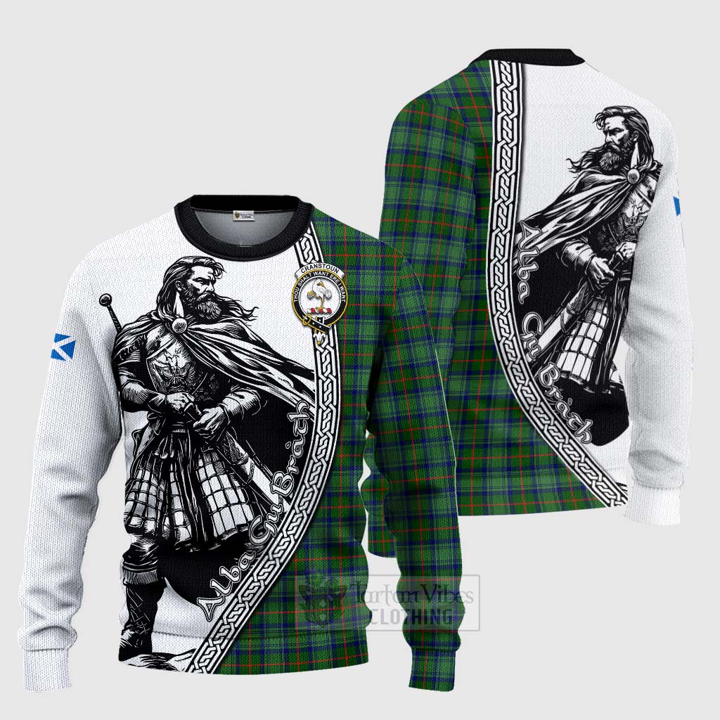 Tartan Vibes Clothing Cranstoun (Cranston) Tartan Clan Crest Knitted Sweater with Highlander Warrior Celtic Style