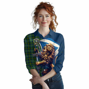 Cranstoun (Cranston) Tartan Family Crest Women's Casual Shirt with Scottish Majestic Lion