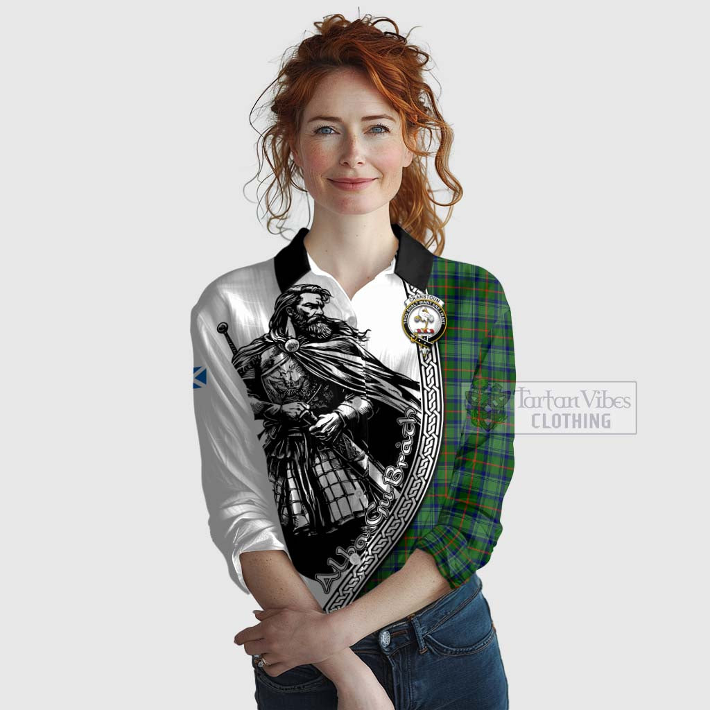 Tartan Vibes Clothing Cranstoun (Cranston) Tartan Clan Crest Women's Casual Shirt with Highlander Warrior Celtic Style