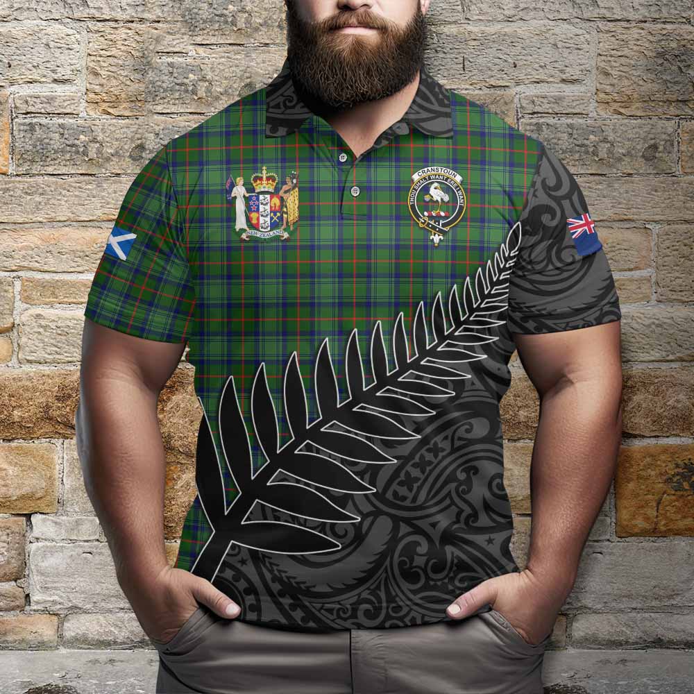 Cranstoun (Cranston) Crest Tartan Polo Shirt with New Zealand Silver Fern Half Style