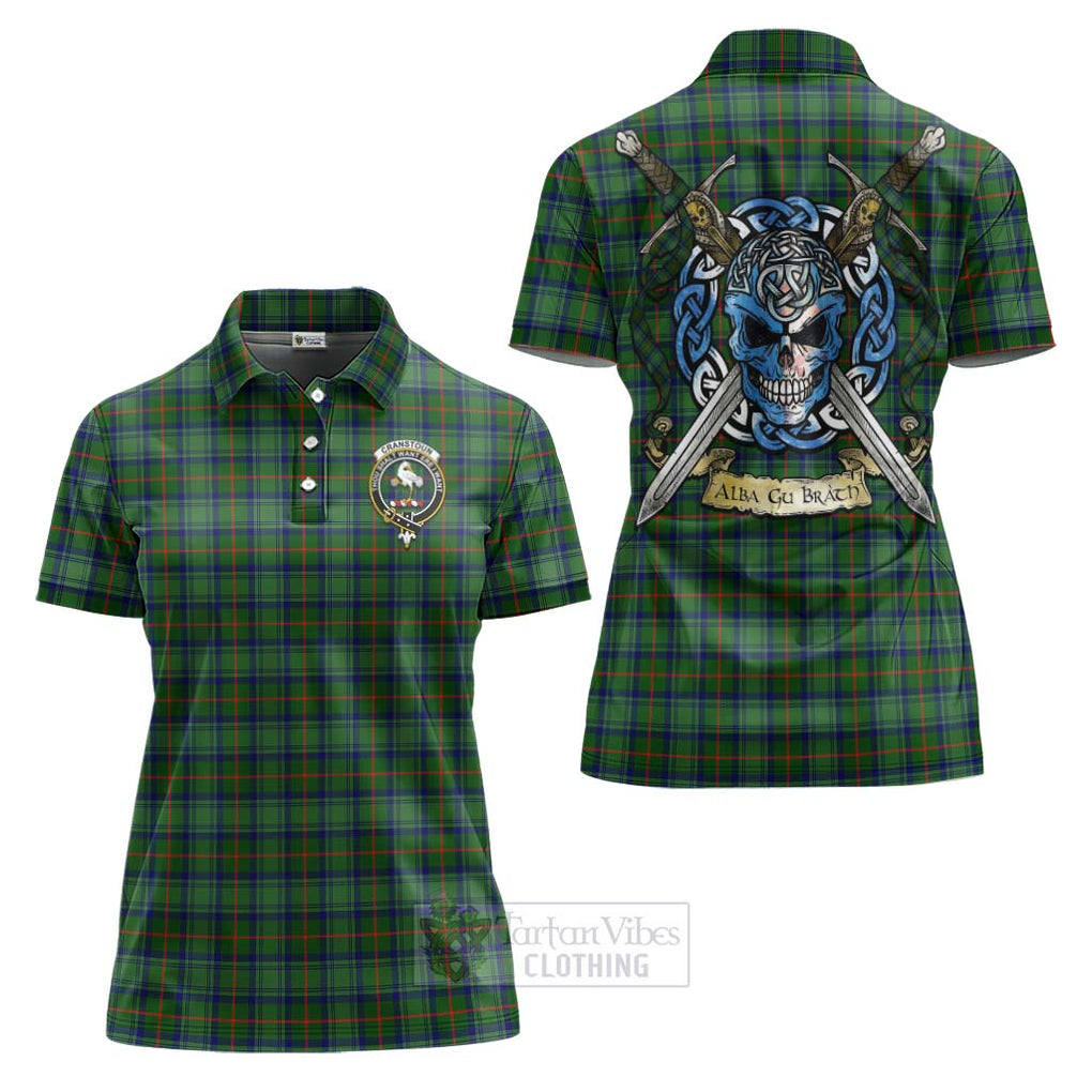 Tartan Vibes Clothing Cranstoun (Cranston) Tartan Women's Polo Shirt with Family Crest Celtic Skull Style