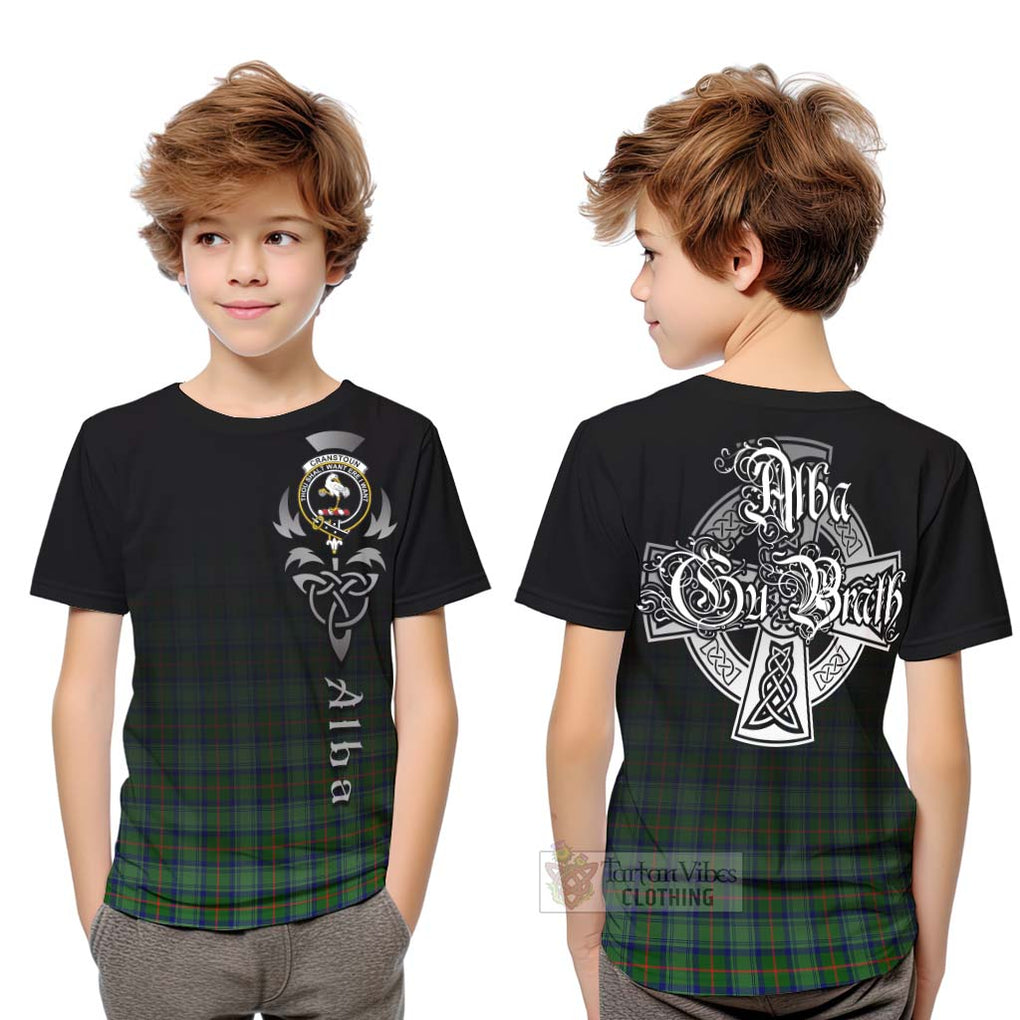 Tartan Vibes Clothing Cranstoun (Cranston) Tartan Kid T-Shirt Featuring Alba Gu Brath Family Crest Celtic Inspired