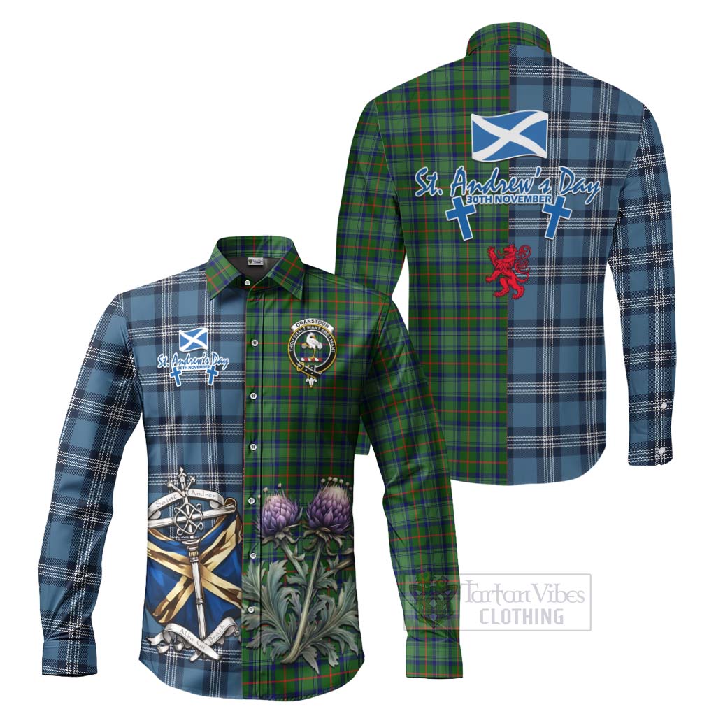 Tartan Vibes Clothing Cranstoun (Cranston) Tartan Long Sleeve Button Shirt Happy St. Andrew's Day Half Tartan Style