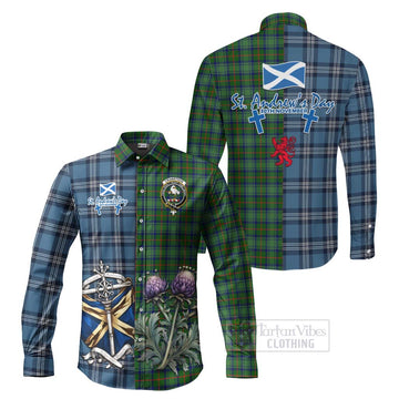 Cranstoun (Cranston) Tartan Long Sleeve Button Shirt Happy St. Andrew's Day Half Tartan Style