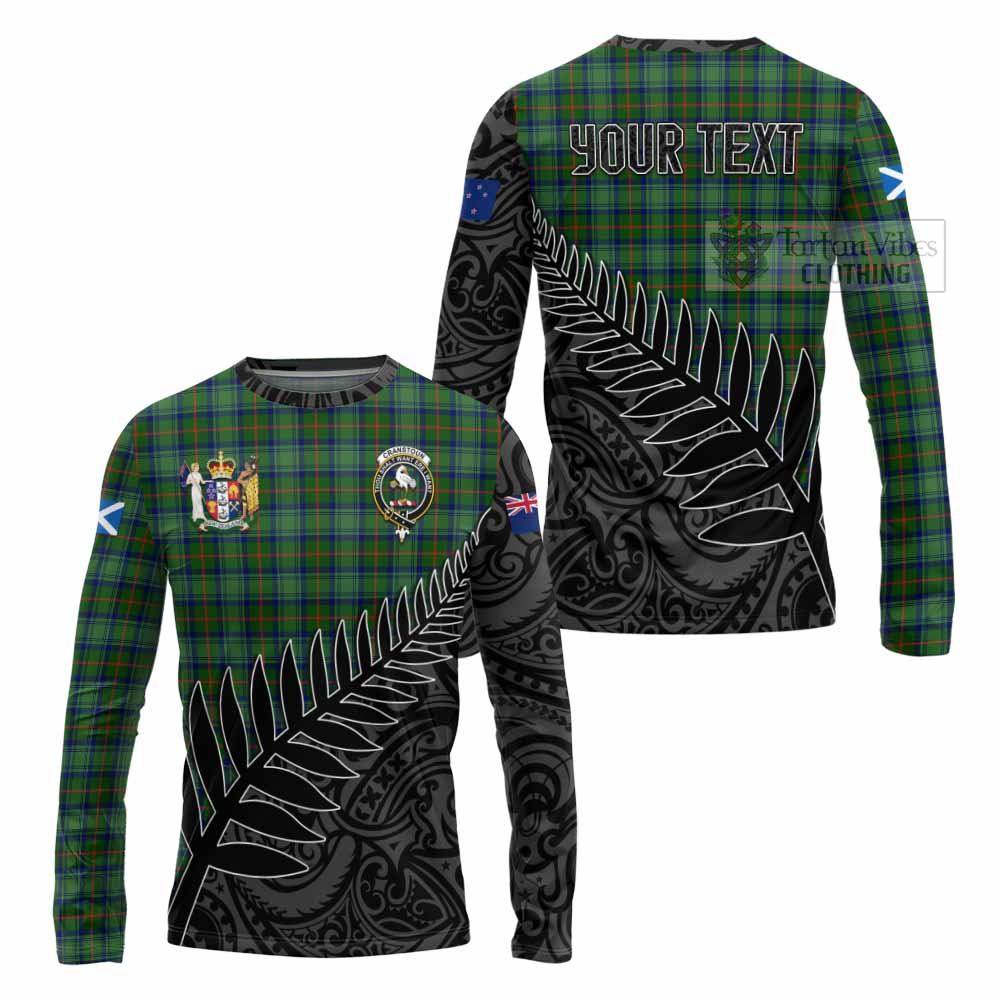 Tartan Vibes Clothing Cranstoun (Cranston) Crest Tartan Long Sleeve T-Shirt with New Zealand Silver Fern Half Style