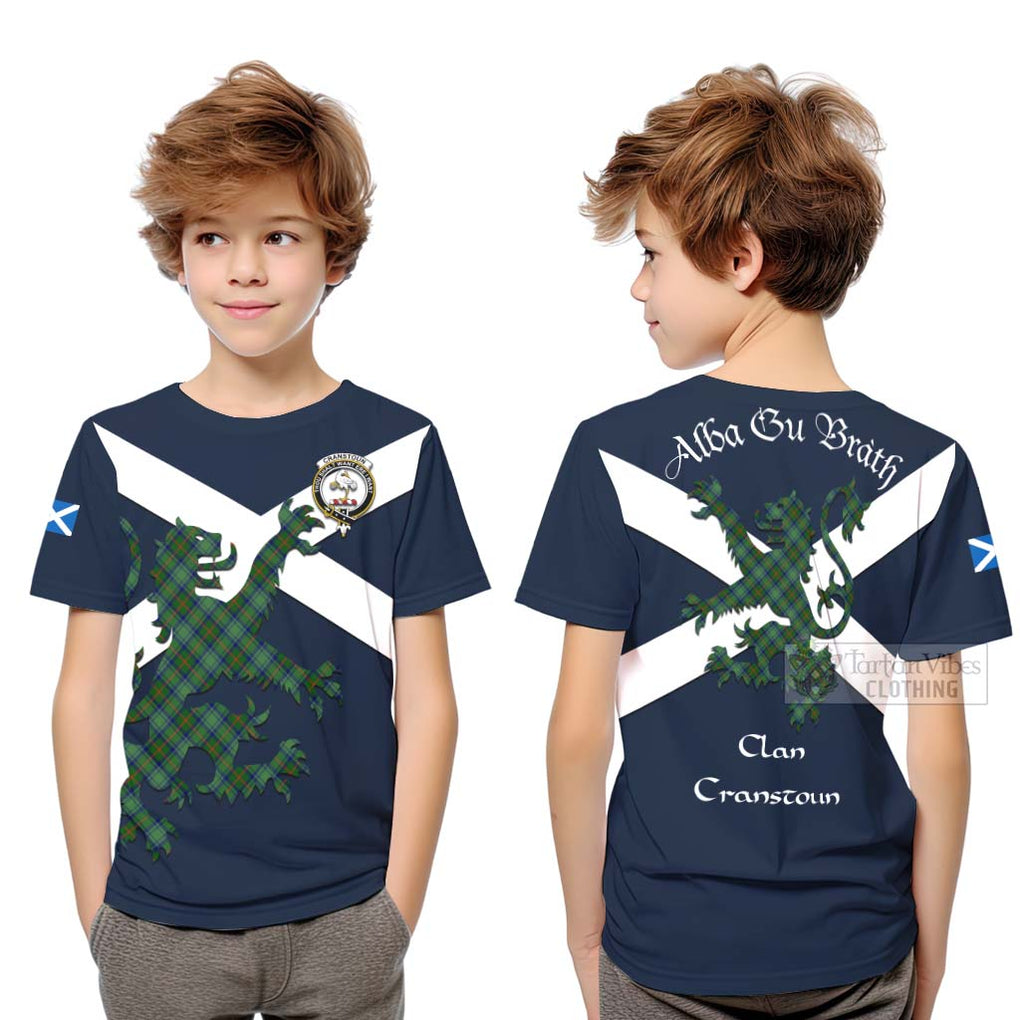 Tartan Vibes Clothing Cranstoun (Cranston) Tartan Lion Rampant Kid T-Shirt – Proudly Display Your Heritage with Alba Gu Brath and Clan Name