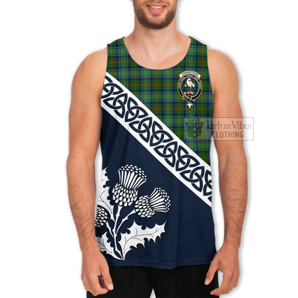 Tartan Vibes Clothing Cranstoun (Cranston) Tartan Men's Tank Top Featuring Thistle and Scotland Map