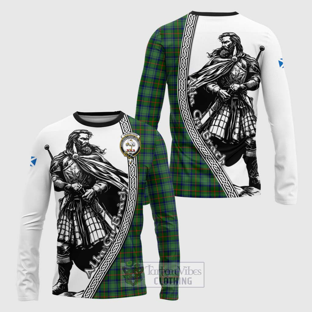 Tartan Vibes Clothing Cranstoun (Cranston) Tartan Clan Crest Long Sleeve T-Shirt with Highlander Warrior Celtic Style