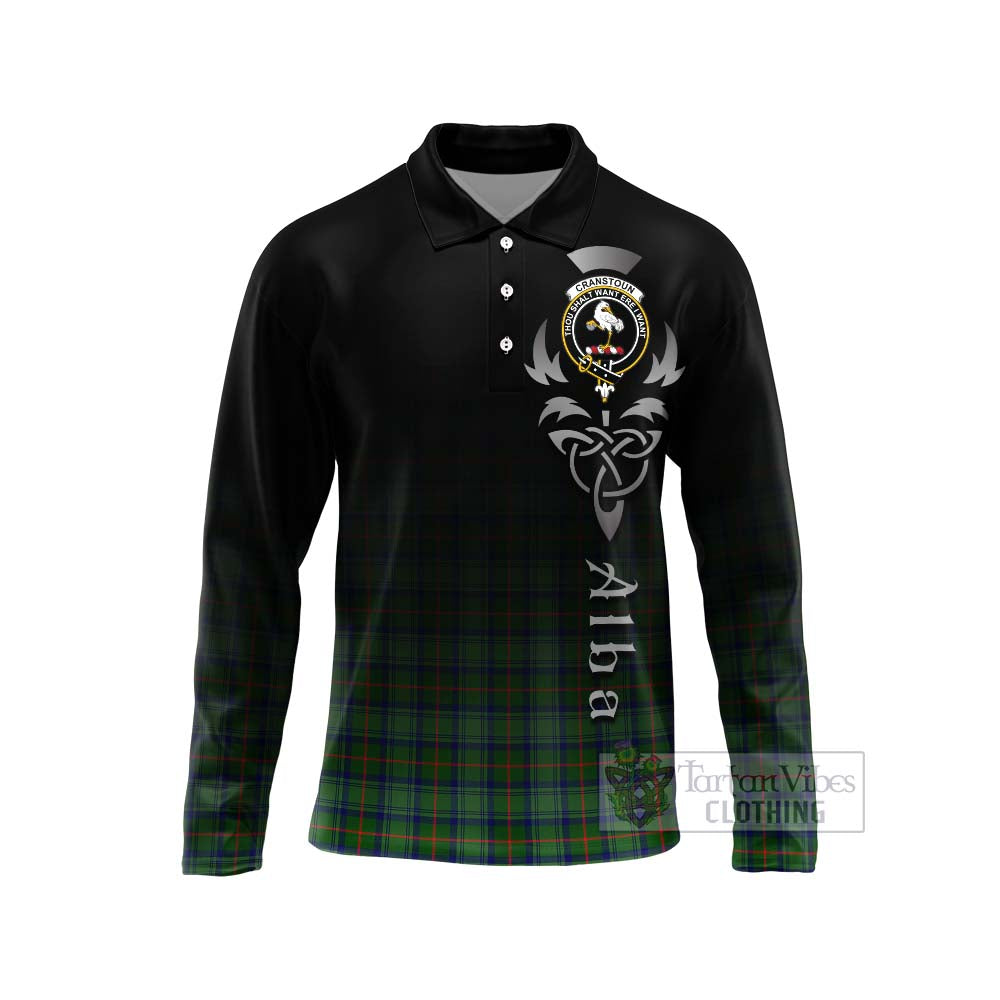 Tartan Vibes Clothing Cranstoun (Cranston) Tartan Long Sleeve Polo Shirt Featuring Alba Gu Brath Family Crest Celtic Inspired