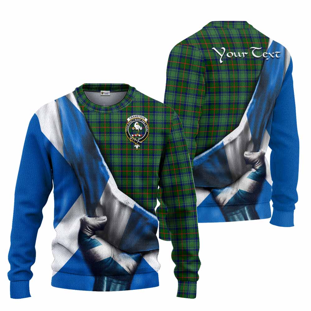 Tartan Vibes Clothing Cranstoun (Cranston) Tartan Knitted Sweater with Family Crest Scotland Patriotic Style