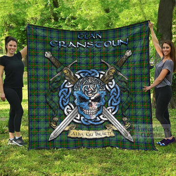 Cranstoun (Cranston) Tartan Quilt with Celtic Skull Alba Gu Brath Style