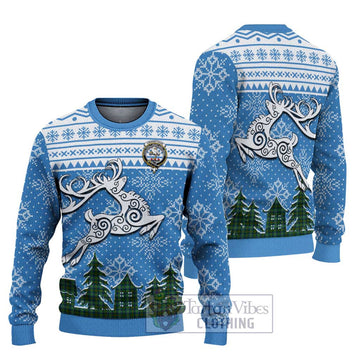 Cranstoun (Cranston) Clan Christmas Ugly Sweater with Tartan and Celtic Reindeer Style