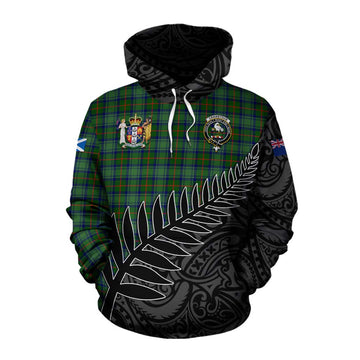 Cranstoun (Cranston) Crest Tartan Cotton Hoodie with New Zealand Silver Fern Half Style Pullover Hoodie XS - Tartan Vibes Clothing
