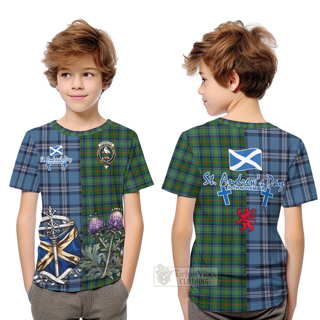 Tartan Vibes Clothing Cranstoun (Cranston) Tartan Kid T-Shirt Happy St. Andrew's Day Half Tartan Style