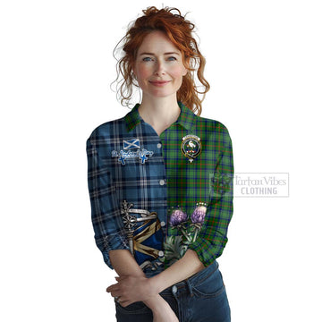 Cranstoun (Cranston) Tartan Women's Casual Shirt Happy St. Andrew's Day Half Tartan Style