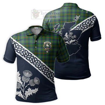 Cranstoun (Cranston) Tartan Polo Shirt Featuring Thistle and Scotland Map