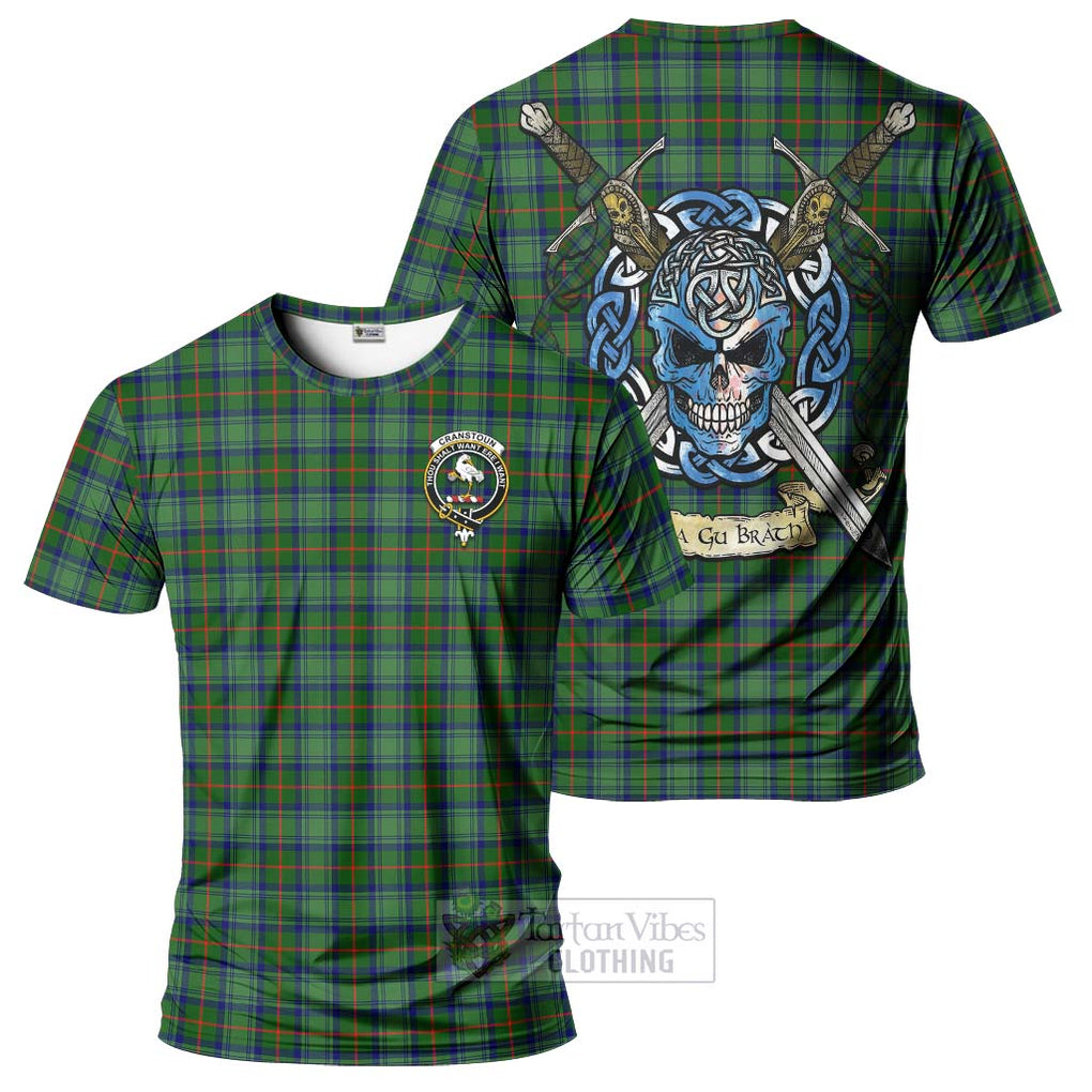 Tartan Vibes Clothing Cranstoun (Cranston) Tartan T-Shirt with Family Crest Celtic Skull Style