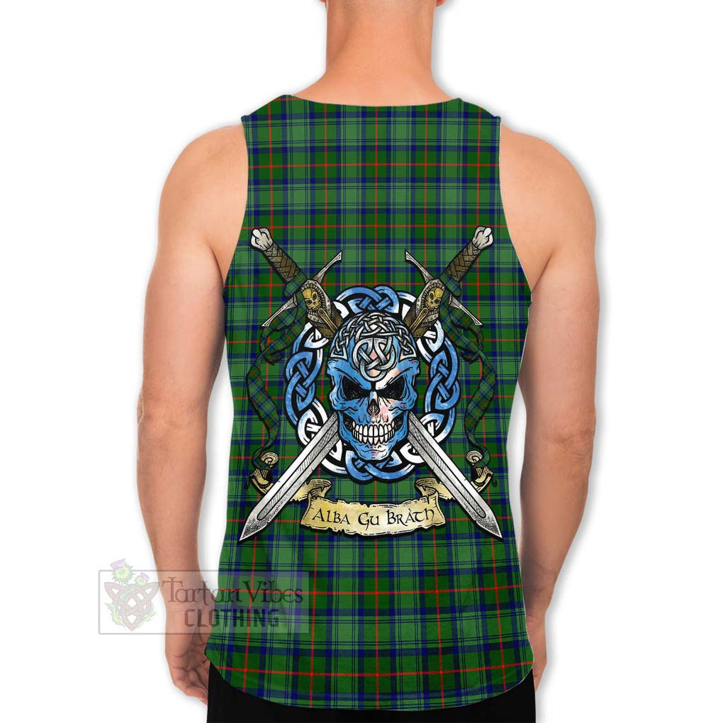 Tartan Vibes Clothing Cranstoun (Cranston) Tartan Men's Tank Top with Family Crest Celtic Skull Style