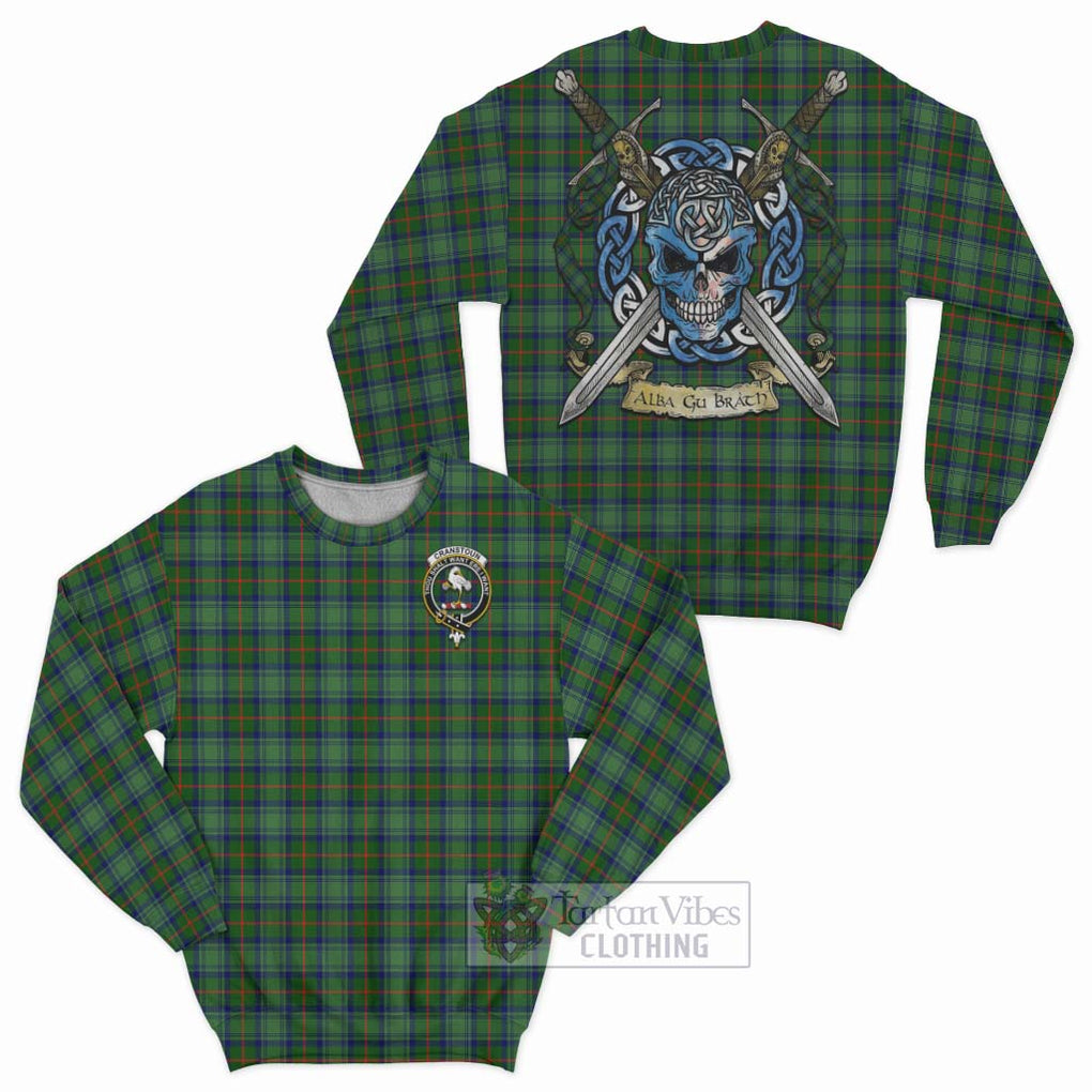 Tartan Vibes Clothing Cranstoun (Cranston) Tartan Sweatshirt with Family Crest Celtic Skull Style