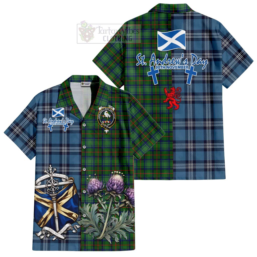 Tartan Vibes Clothing Cranstoun (Cranston) Tartan Short Sleeve Button Shirt Happy St. Andrew's Day Half Tartan Style