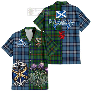 Cranstoun (Cranston) Tartan Short Sleeve Button Shirt Happy St. Andrew's Day Half Tartan Style