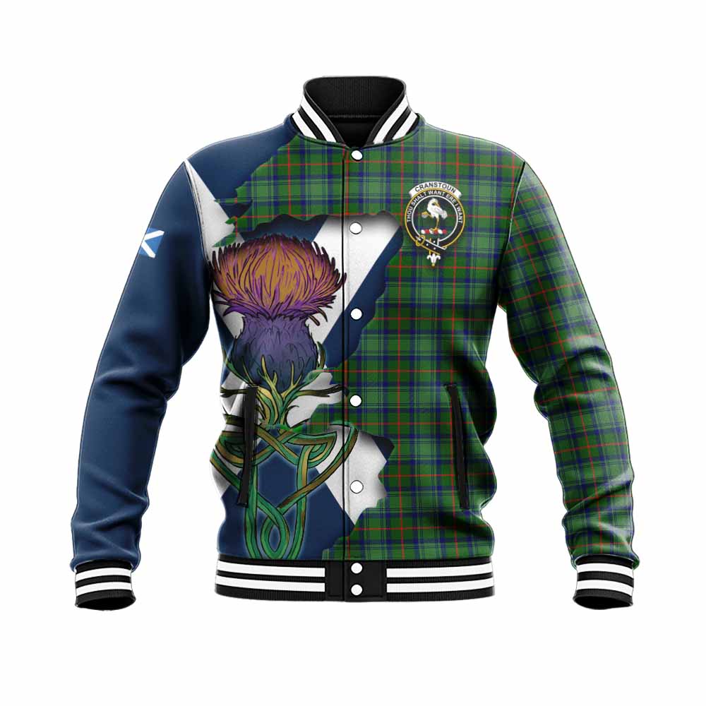 Cranstoun (Cranston) Tartan Family Crest Baseball Jacket Scottish Thistle Celtic Inspired Unisex - Tartan Vibes Clothing
