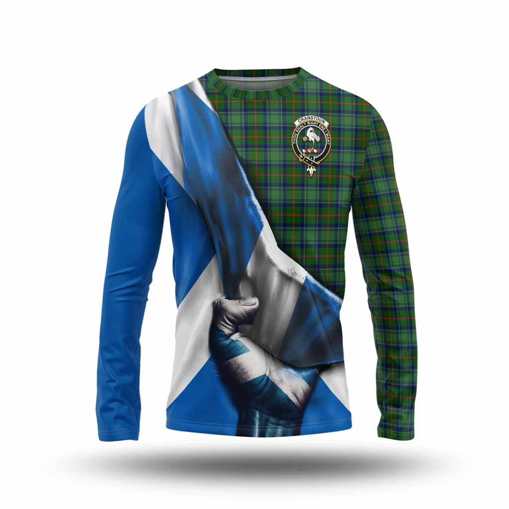 Tartan Vibes Clothing Cranstoun (Cranston) Tartan Long Sleeve T-Shirt with Family Crest Scotland Patriotic Style