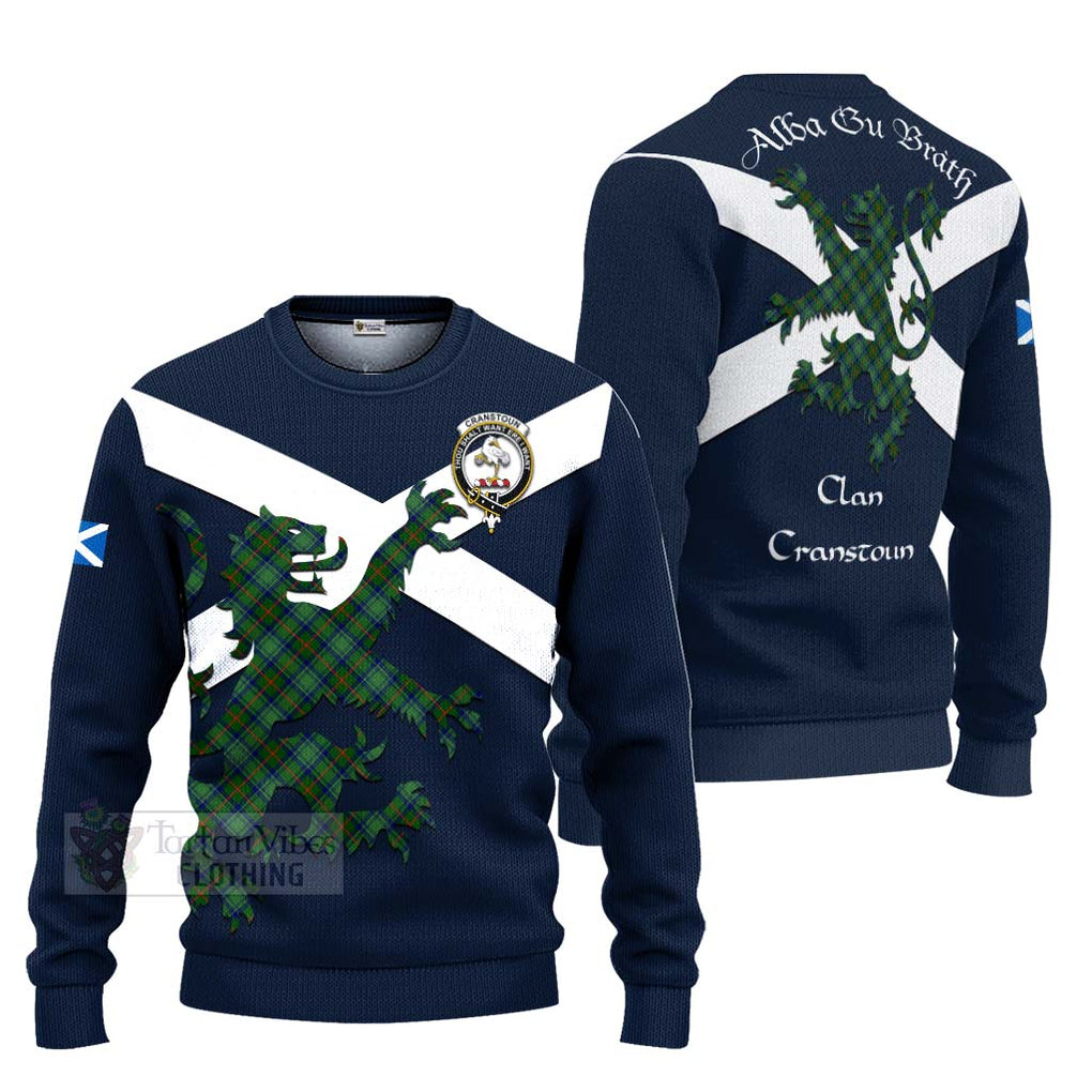 Tartan Vibes Clothing Cranstoun (Cranston) Tartan Lion Rampant Knitted Sweater – Proudly Display Your Heritage with Alba Gu Brath and Clan Name