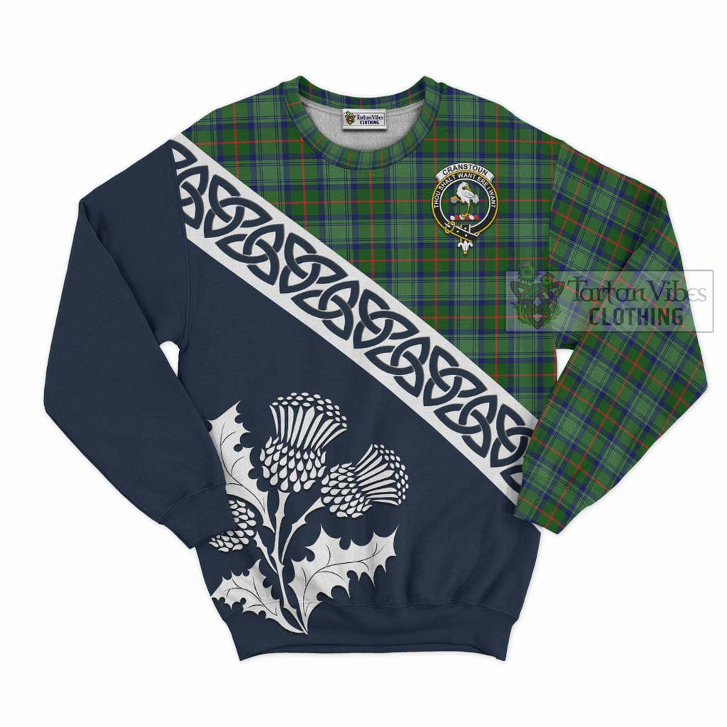 Tartan Vibes Clothing Cranstoun (Cranston) Tartan Sweatshirt Featuring Thistle and Scotland Map