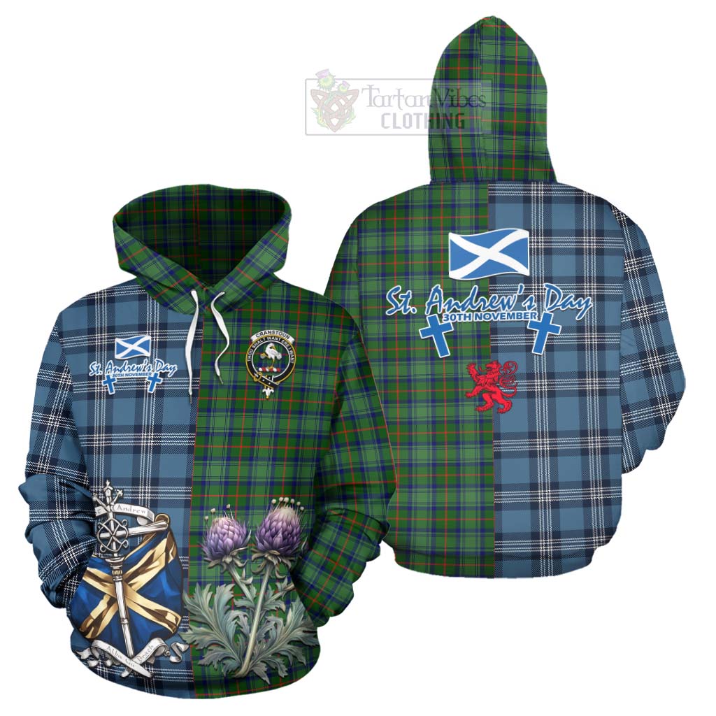 Tartan Vibes Clothing Cranstoun (Cranston) Tartan Hoodie Happy St. Andrew's Day Half Tartan Style