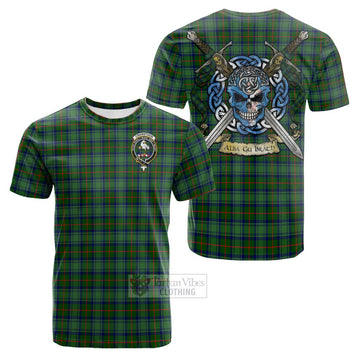 Cranstoun (Cranston) Tartan Cotton T-shirt with Family Crest Celtic Skull Style