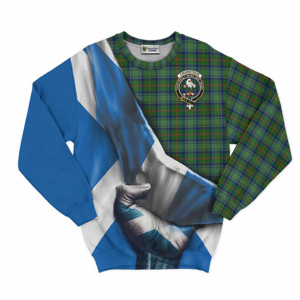 Tartan Vibes Clothing Cranstoun (Cranston) Tartan Sweatshirt with Family Crest Scotland Patriotic Style