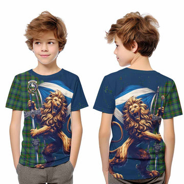 Cranstoun (Cranston) Tartan Family Crest Kid T-Shirt with Scottish Majestic Lion