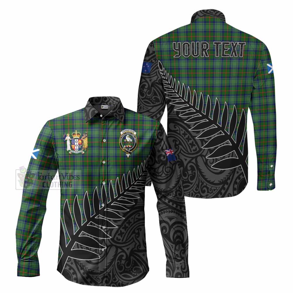 Tartan Vibes Clothing Cranstoun (Cranston) Crest Tartan Long Sleeve Button Shirt with New Zealand Silver Fern Half Style