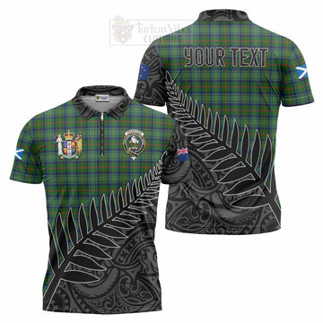 Cranstoun (Cranston) Crest Tartan Zipper Polo Shirt with New Zealand Silver Fern Half Style