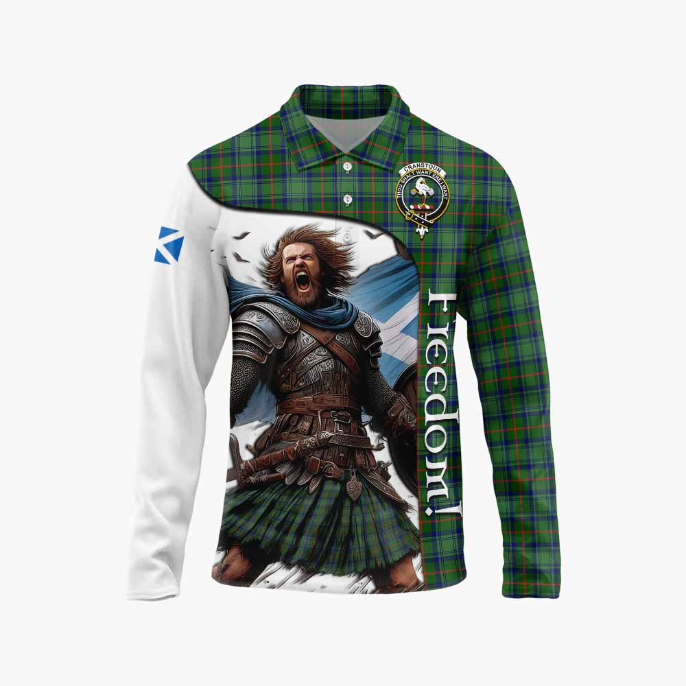 Tartan Vibes Clothing Cranstoun (Cranston) Crest Tartan Long Sleeve Polo Shirt Inspired by the Freedom of Scottish Warrior