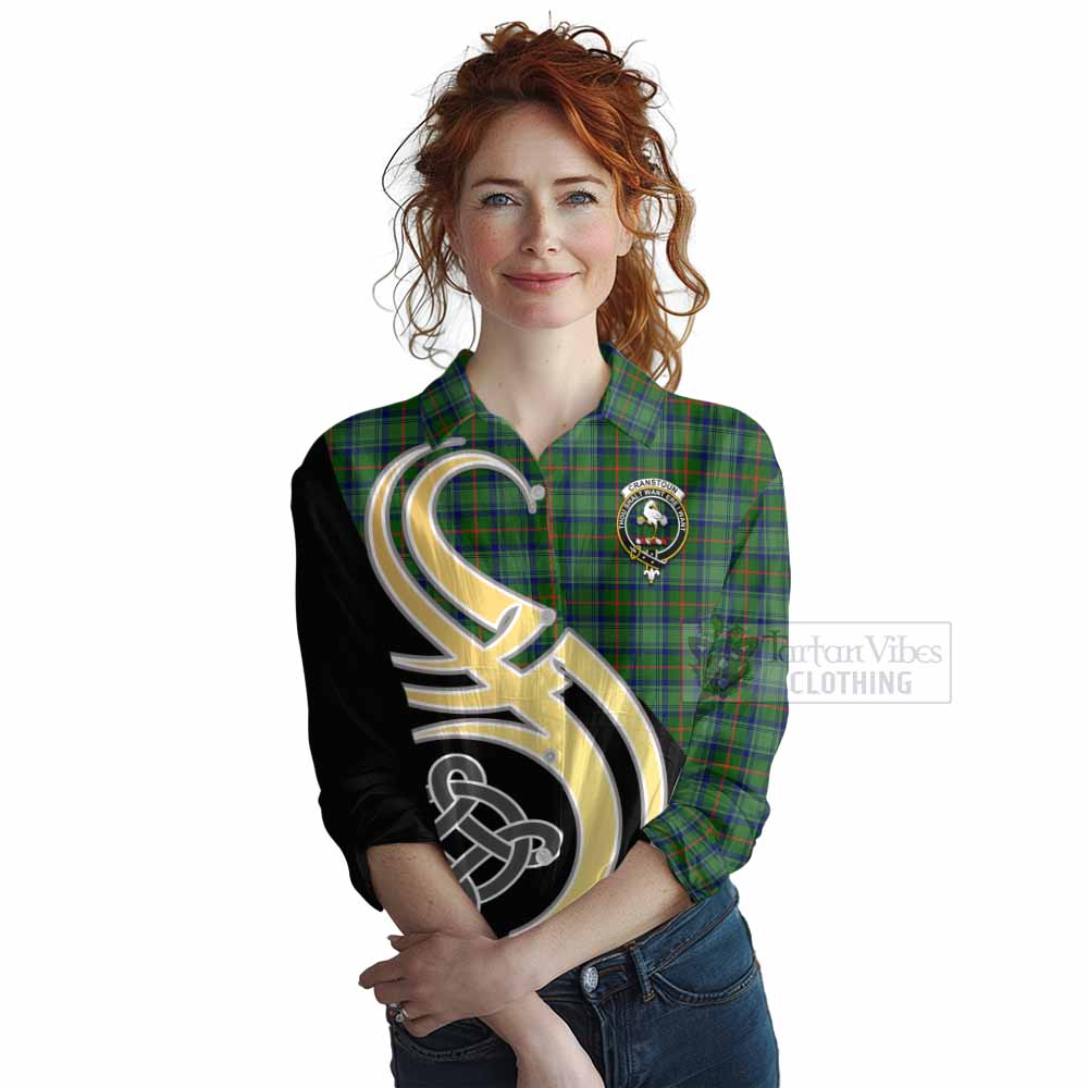 Tartan Vibes Clothing Cranstoun (Cranston) Tartan Women's Casual Shirt with Family Crest and Celtic Symbol Style