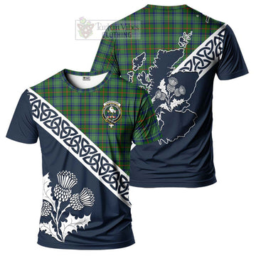 Cranstoun (Cranston) Tartan T-Shirt Featuring Thistle and Scotland Map