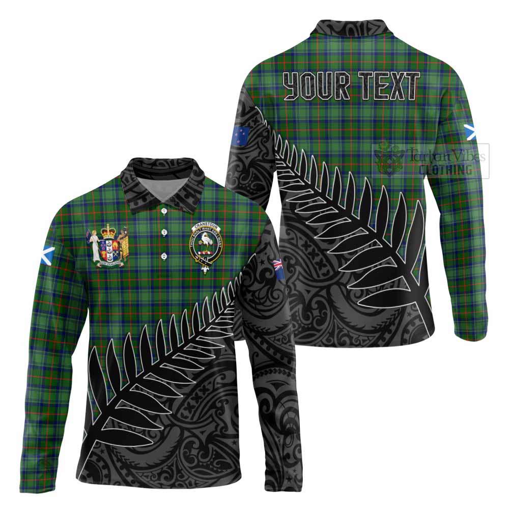 Tartan Vibes Clothing Cranstoun (Cranston) Crest Tartan Long Sleeve Polo Shirt with New Zealand Silver Fern Half Style