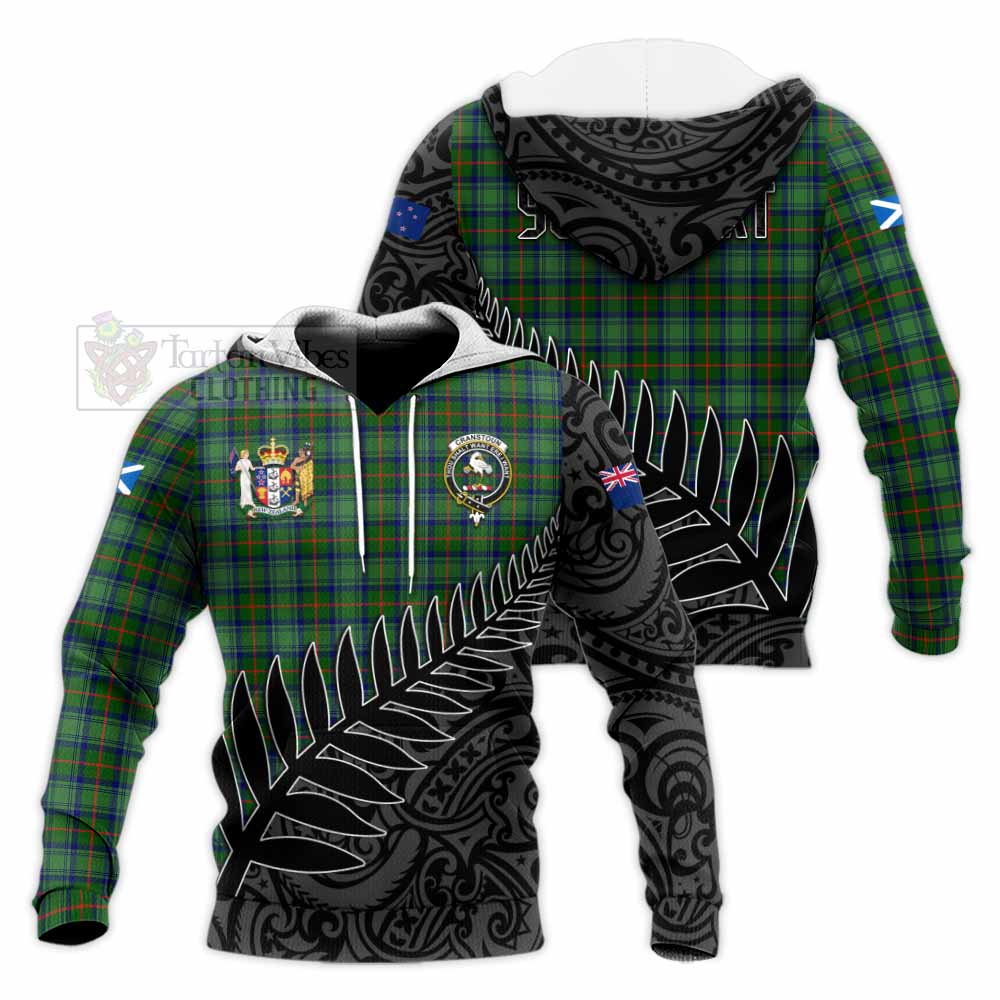 Tartan Vibes Clothing Cranstoun (Cranston) Crest Tartan Knitted Hoodie with New Zealand Silver Fern Half Style