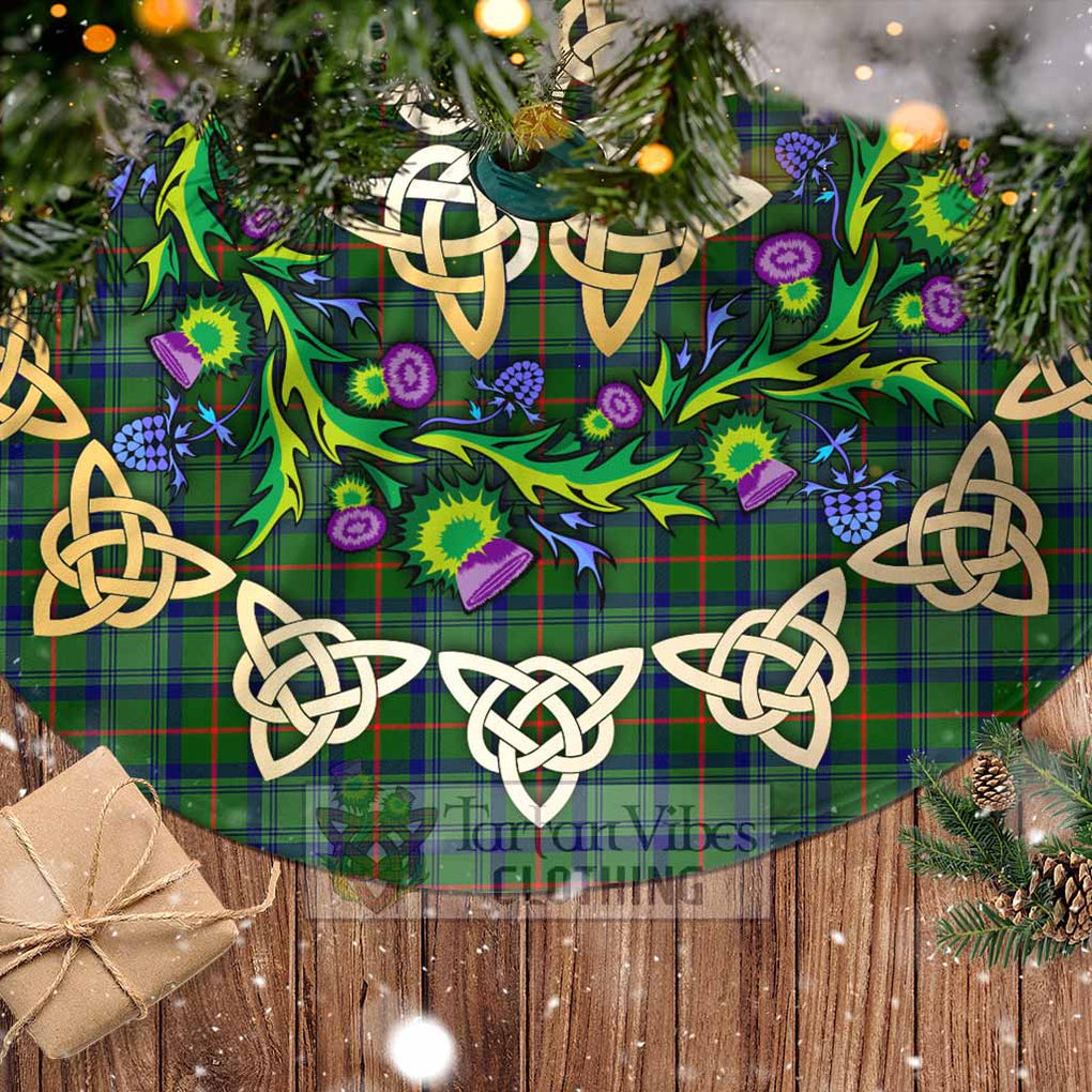 Tartan Vibes Clothing Cranstoun (Cranston) Tartan Christmas Tree Skirt with Thistle Celtic Knot Style