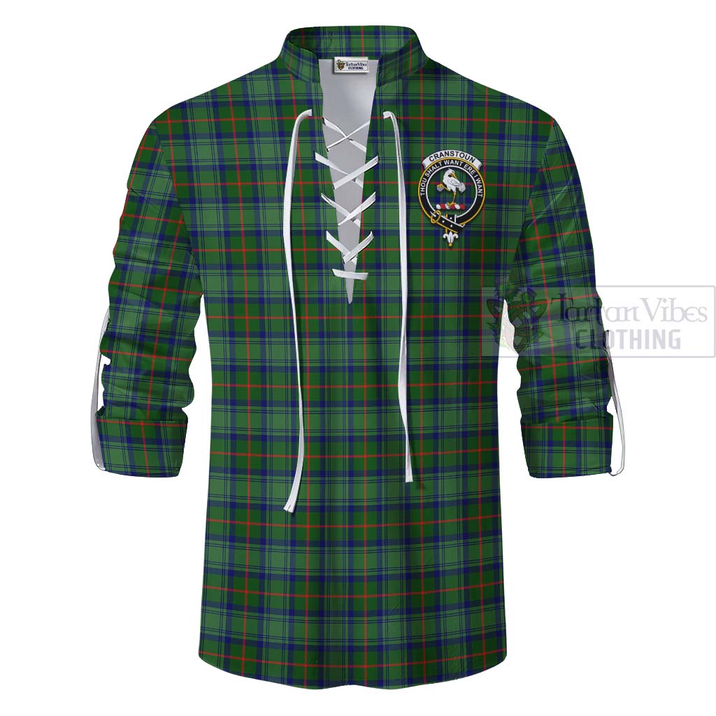 Tartan Vibes Clothing Cranstoun (Cranston) Tartan Ghillie Kilt Shirt with Family Crest Celtic Skull Style