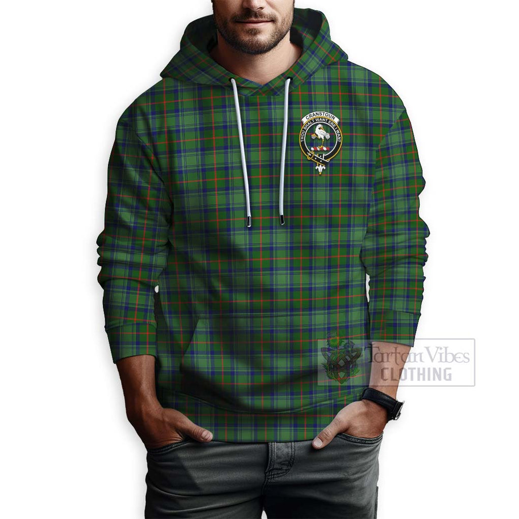 Tartan Vibes Clothing Cranstoun (Cranston) Tartan Hoodie with Family Crest Celtic Skull Style