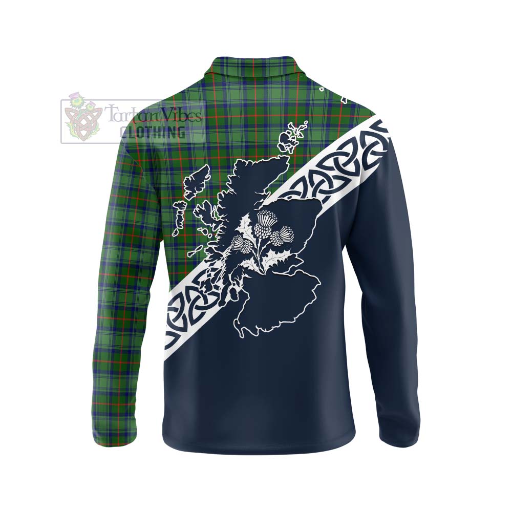 Tartan Vibes Clothing Cranstoun (Cranston) Tartan Long Sleeve Polo Shirt Featuring Thistle and Scotland Map