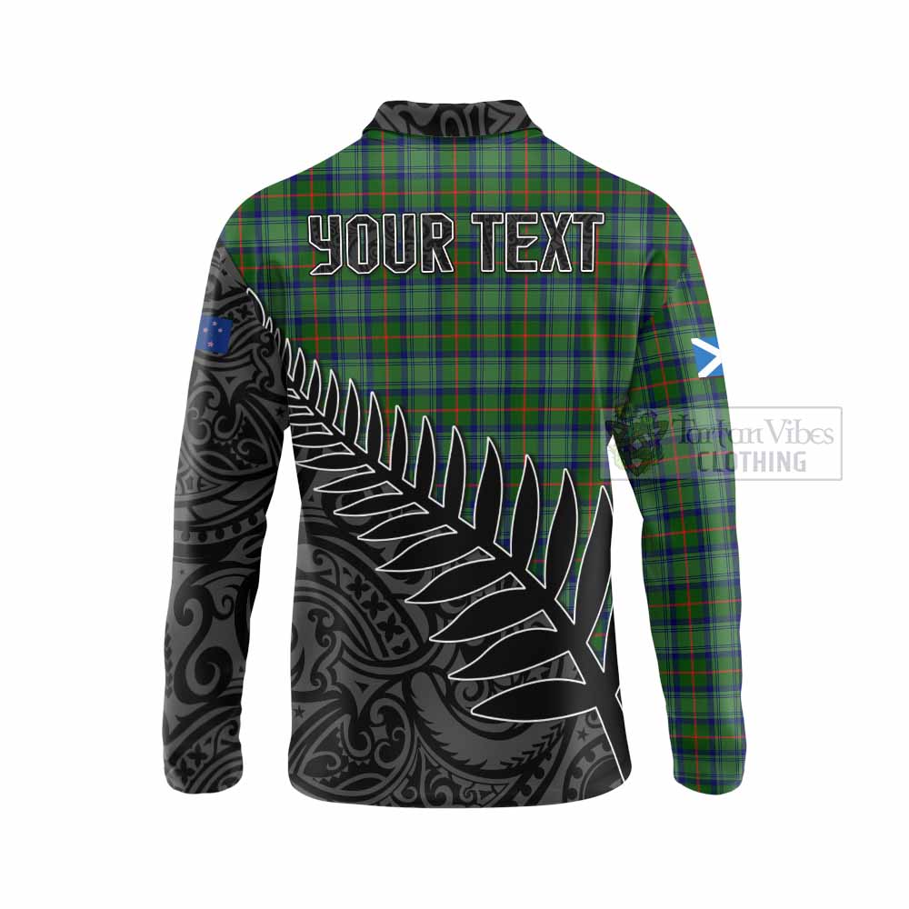 Tartan Vibes Clothing Cranstoun (Cranston) Crest Tartan Long Sleeve Polo Shirt with New Zealand Silver Fern Half Style