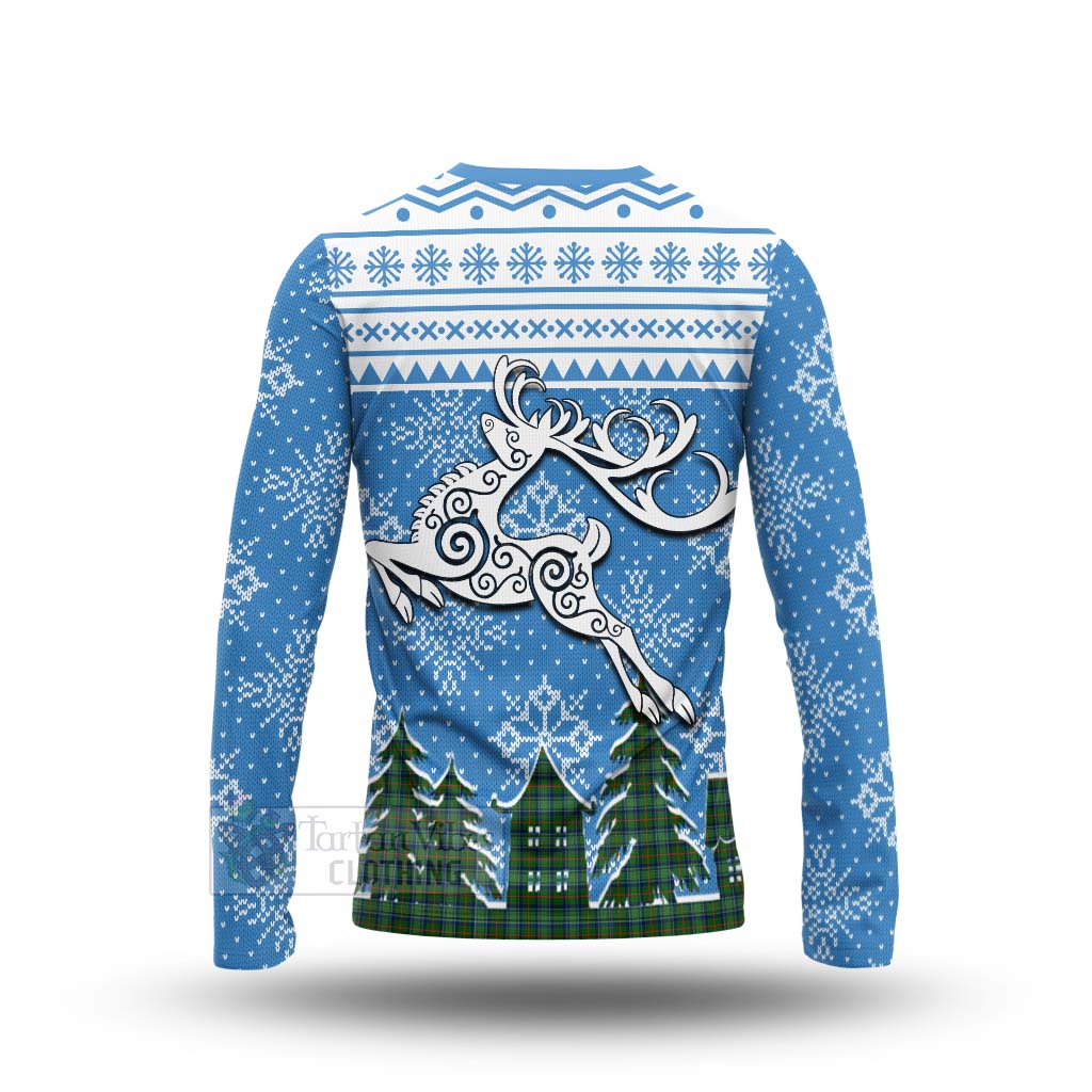 Tartan Vibes Clothing Cranstoun (Cranston) Clan Christmas Long Sleeve T-Shirt Celtic Reindeer Style